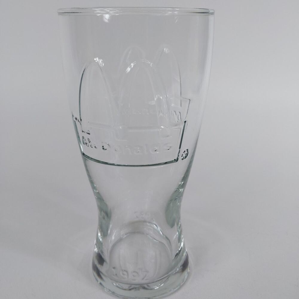 Vintage‎ 1992 McDonald's Clear Molded Glass Raised Letters Cup 16 oz